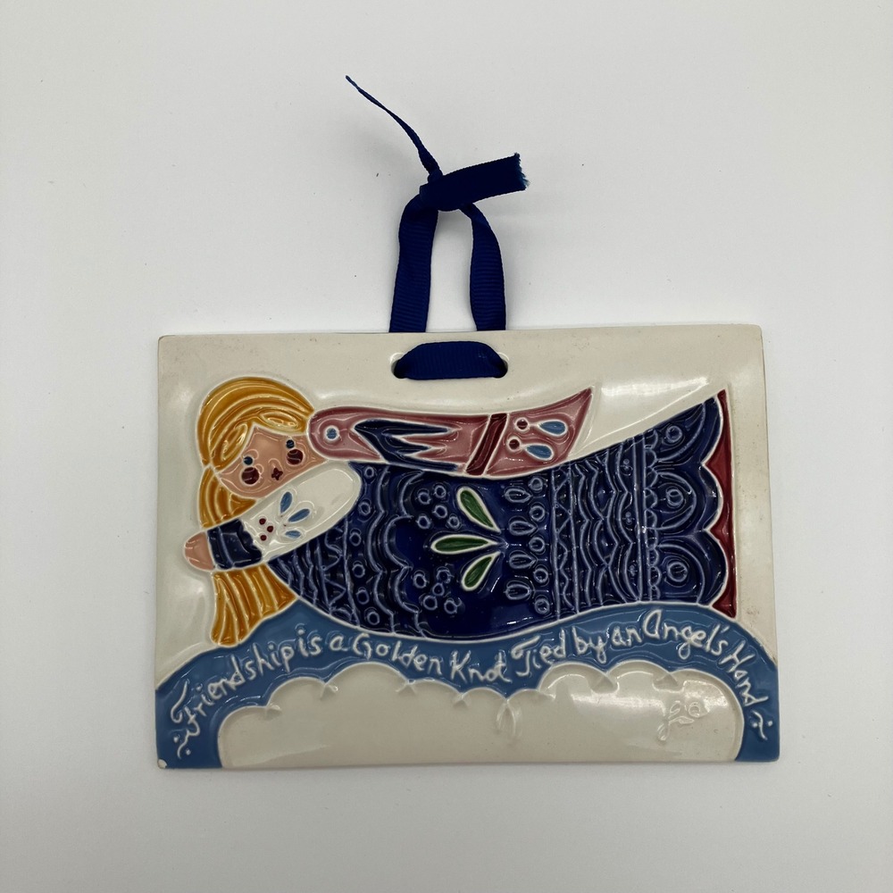 J. Duban Designs Wall Hanging Tile 1988 6x4.5 Blue Angel Friendship Quote
